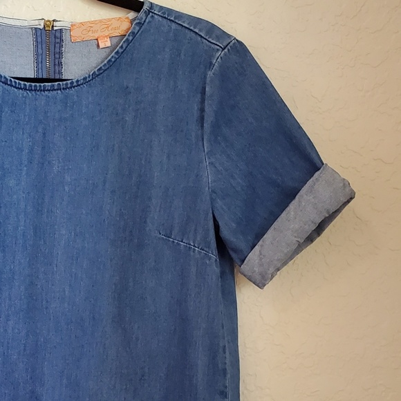 FREE HEART CHAMBRAY DENIM jean MINI DRESS SZ SM - Picture 5 of 5
